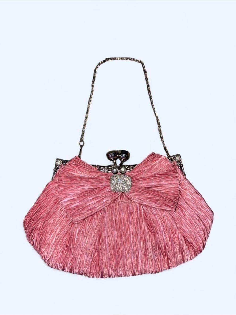Elegant Pink Bow Evening Bag with Crystal Accent